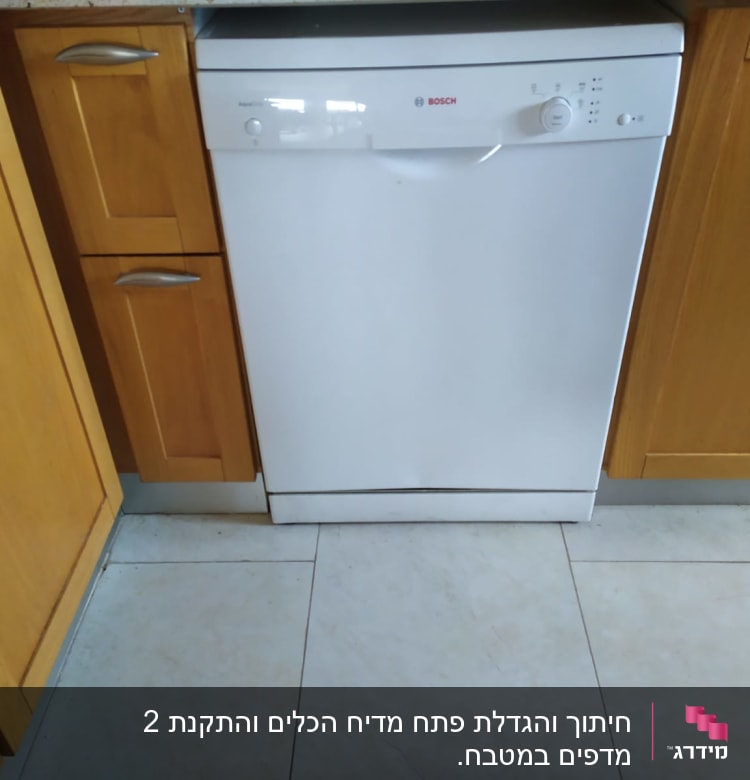 ארונות עץ במטבח ליד מדיח כלים
